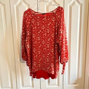 Papermoon Larie Tie Sleeve Red Floral Blouse in Women’s Sz 2X